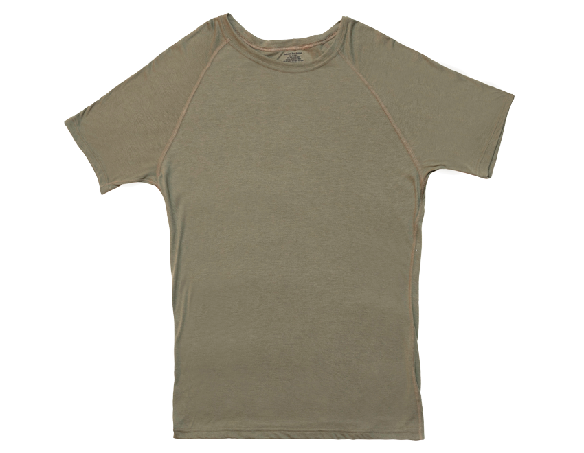 Beige short-sleeve t-shirt with a round neckline