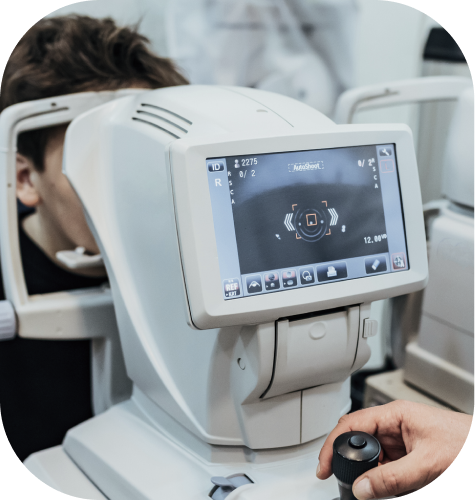 Ophthalmic equipment with a digital display, used for eye examinations, in a clinical setting