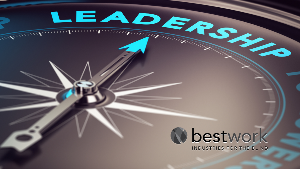 Compass with the word LEADERSHIP and the of Bestwork Industries for the Blind logo