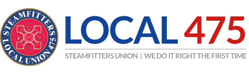 Steamfitters Local Union 475 logo featuring the slogan We Do It Right the First Time.