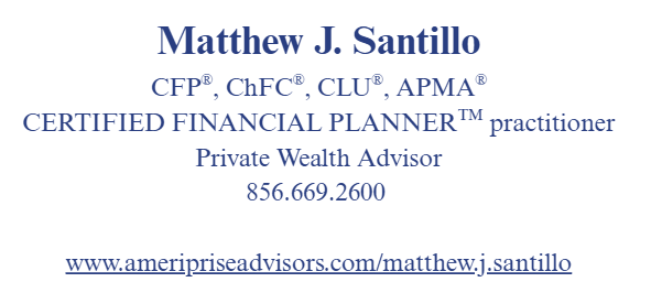 Banner for Matthew J Santillo, Private Wealth Advisor, contact number (856) 669-2600