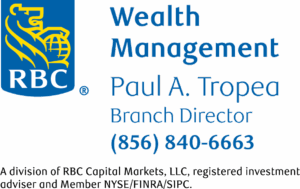 Banner for RBC Wealth Management, Paul A. Tropea, Branch Director, contact number (856) 840-6663.